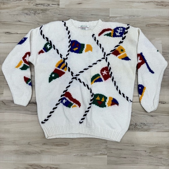 Vintage Izod Nautical Regatta crewneck sweater ropes & flags Sz Medium - Picture 1 of 4